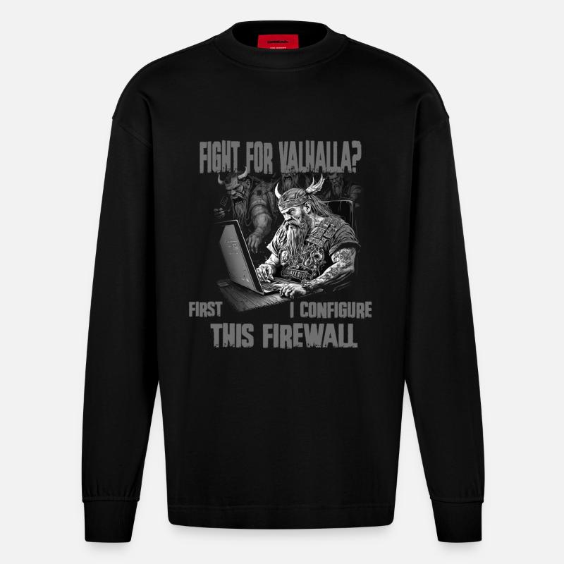 Firewall first Wikingerprogrammierer schwarz weiss - Heavyweight Oversized Organic Langarmshirt Made in EU - SOLID BLACK