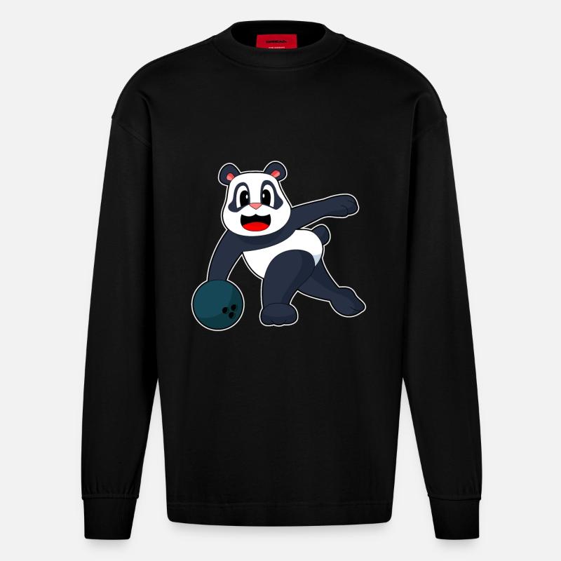 Panda Bowling Bowlingkugel - Heavyweight Oversized Organic Langarmshirt Made in EU - SOLID BLACK