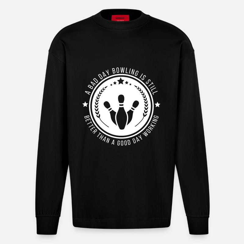 Lustiges Bowling-Arbeitszitat - Heavyweight Oversized Organic Langarmshirt Made in EU - SOLID BLACK