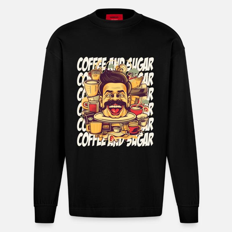 Fou de café avec lettrage - Manches longues bio épais oversize fabriqué en UE - SOLID BLACK