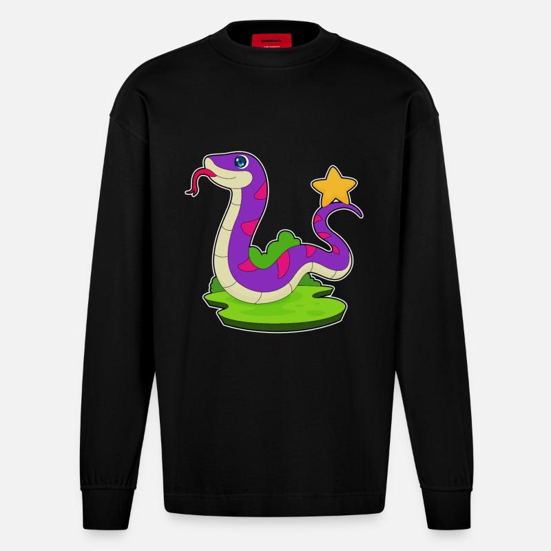 Étoile du serpent - Manches longues bio épais oversize fabriqué en UE - SOLID BLACK