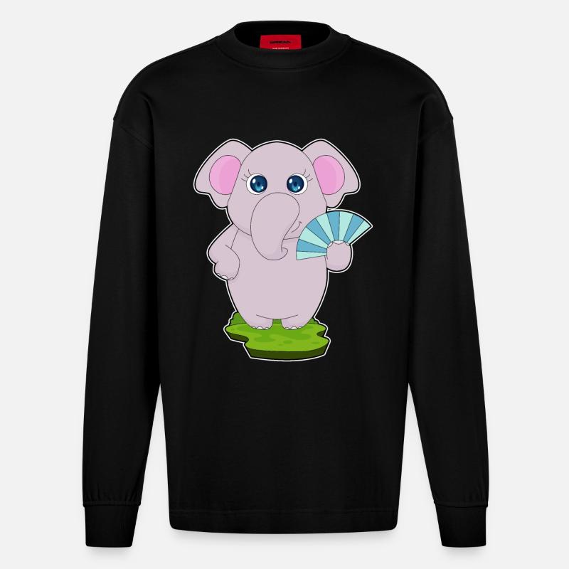 Elefant Handventilator - Heavyweight Oversized Organic Langarmshirt Made in EU - SOLID BLACK