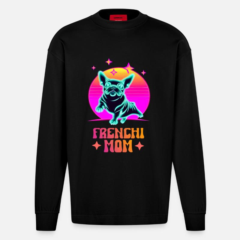 Frenchie Mom - Heavyweight Oversized Organic Langarmshirt Made in EU - SOLID BLACK