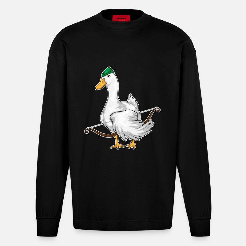 Ente Bogenschütze Bogen - Heavyweight Oversized Organic Langarmshirt Made in EU - SOLID BLACK