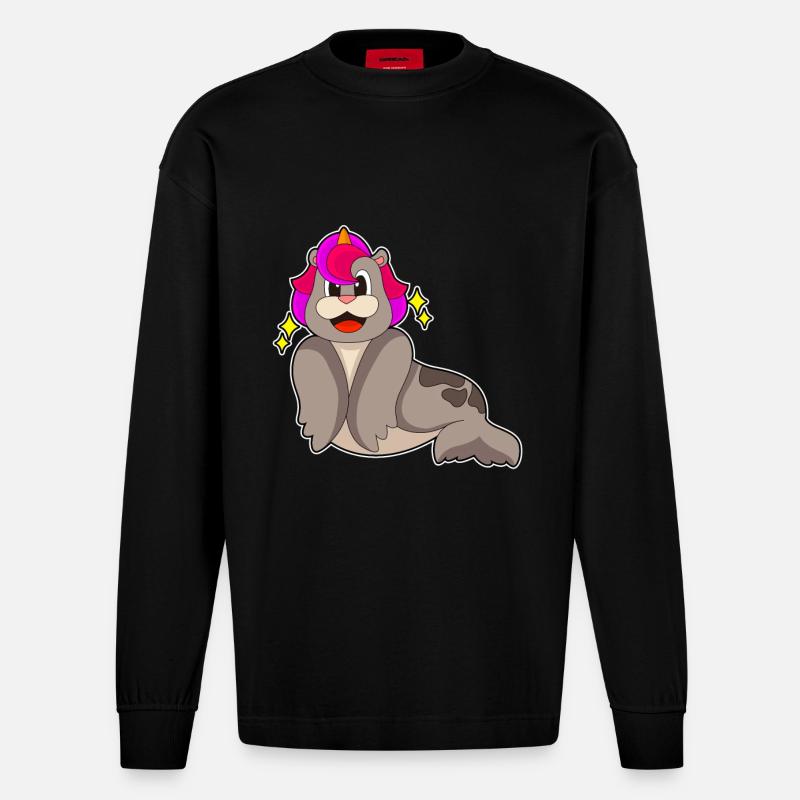 Licorne de phoque - Manches longues bio épais oversize fabriqué en UE - SOLID BLACK