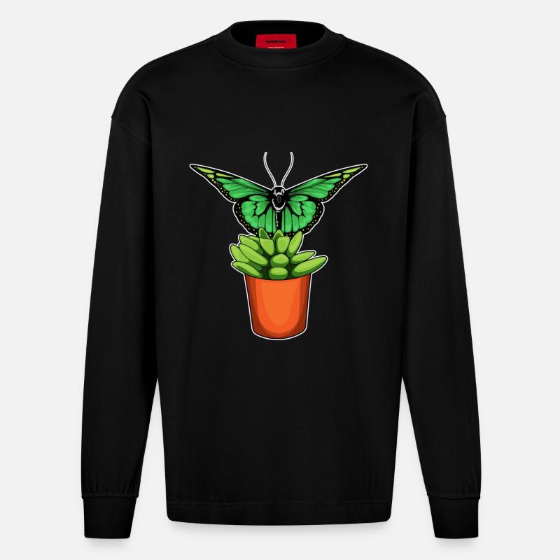 Fleur de pot de fleurs papillon - Manches longues bio épais oversize fabriqué en UE - SOLID BLACK