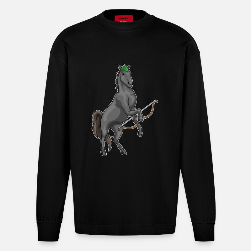 Pferd Bogenschütze Bogen - Heavyweight Oversized Organic Langarmshirt Made in EU - SOLID BLACK