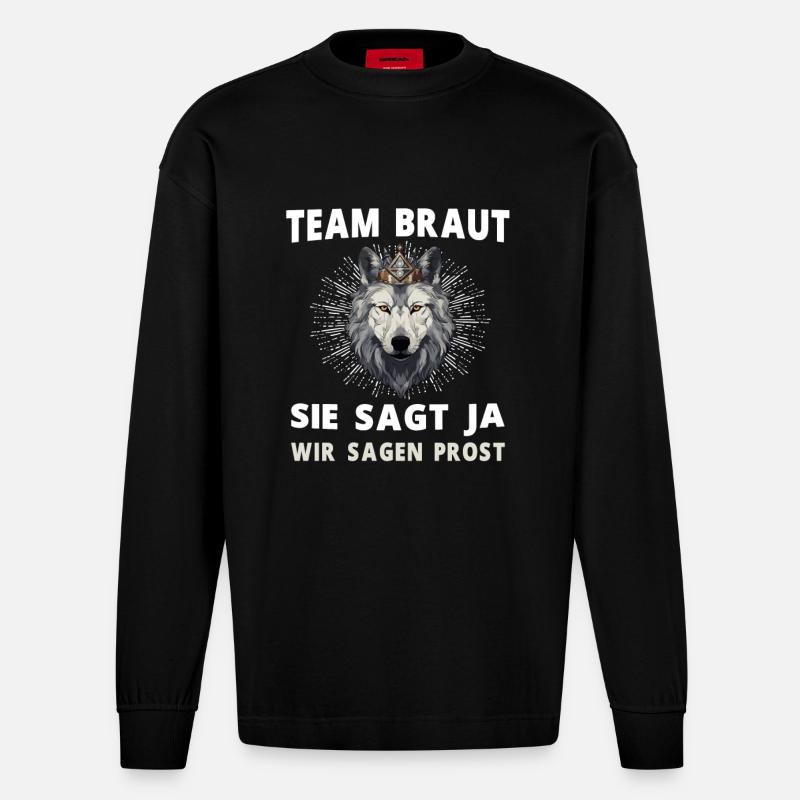 Hochzeit Junggesellenabschied Wolf Braut Bräutigam - Heavyweight Oversized Organic Langarmshirt Made in EU - SOLID BLACK