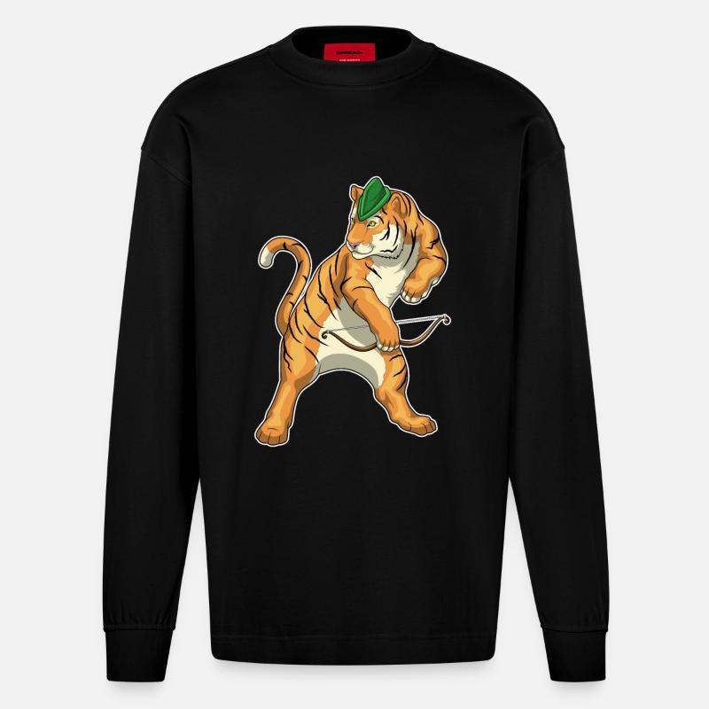 Tiger Bogenschütze Bogen - Heavyweight Oversized Organic Langarmshirt Made in EU - SOLID BLACK