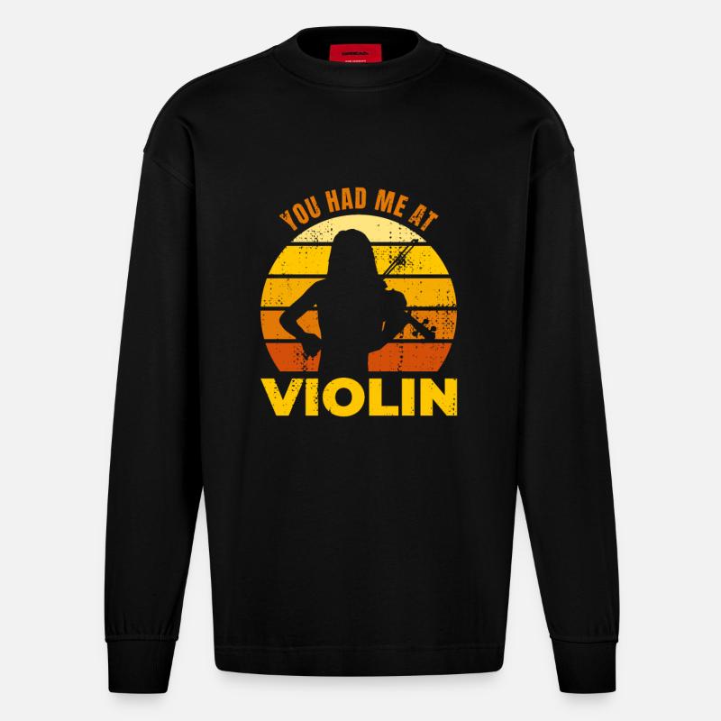 Tu m’as eu au violon - Manches longues bio épais oversize fabriqué en UE - SOLID BLACK