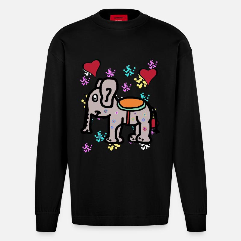 Inde Éléphant Éléphant Proboscis Pachyderme Enfants - Manches longues bio épais oversize fabriqué en UE - SOLID BLACK