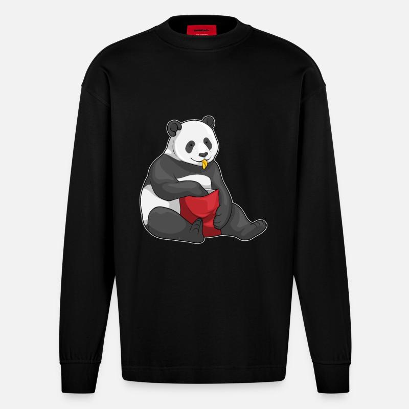 Panda Chips Sac à puces - Manches longues bio épais oversize fabriqué en UE - SOLID BLACK