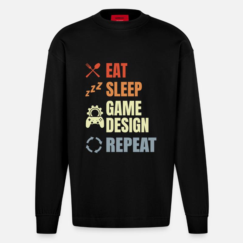 Eat Sleep Game Design Repeat - Heavyweight Oversized Organic Langarmshirt Made in EU - SOLID BLACK