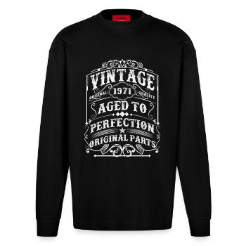 Vintage 1971 Man Myth Legend 52th Birthday - Manches longues bio épais oversize fabriqué en UE - SOLID BLACK - Devant