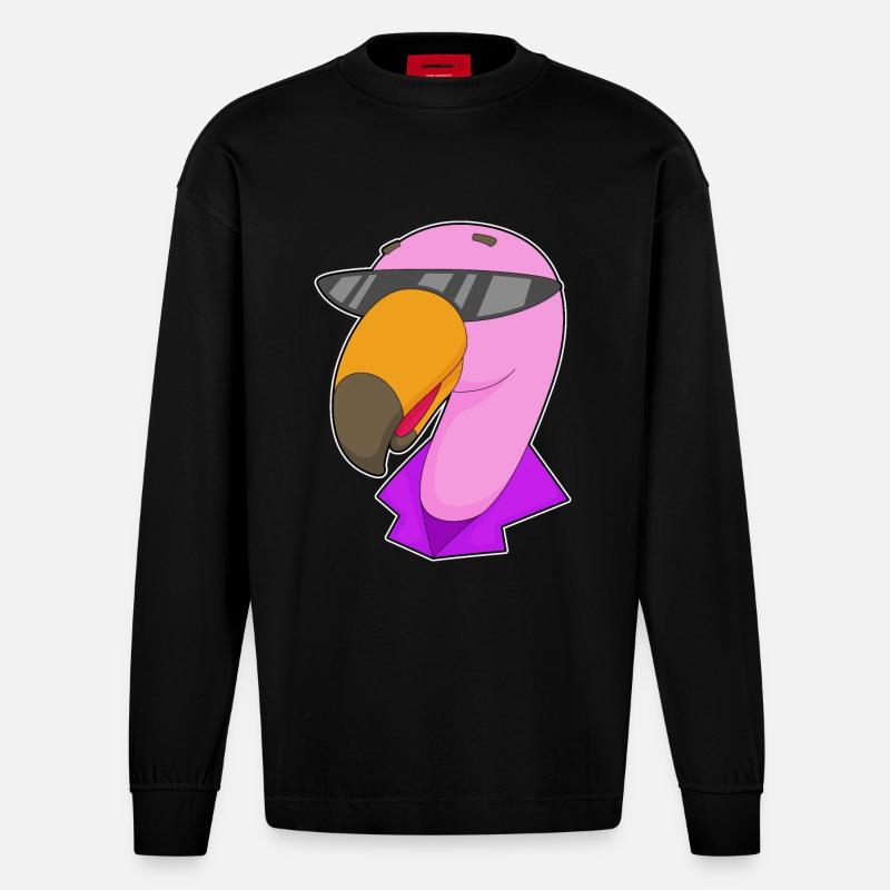 Flamingo Sonnenbrille - Heavyweight Oversized Organic Langarmshirt Made in EU - SOLID BLACK