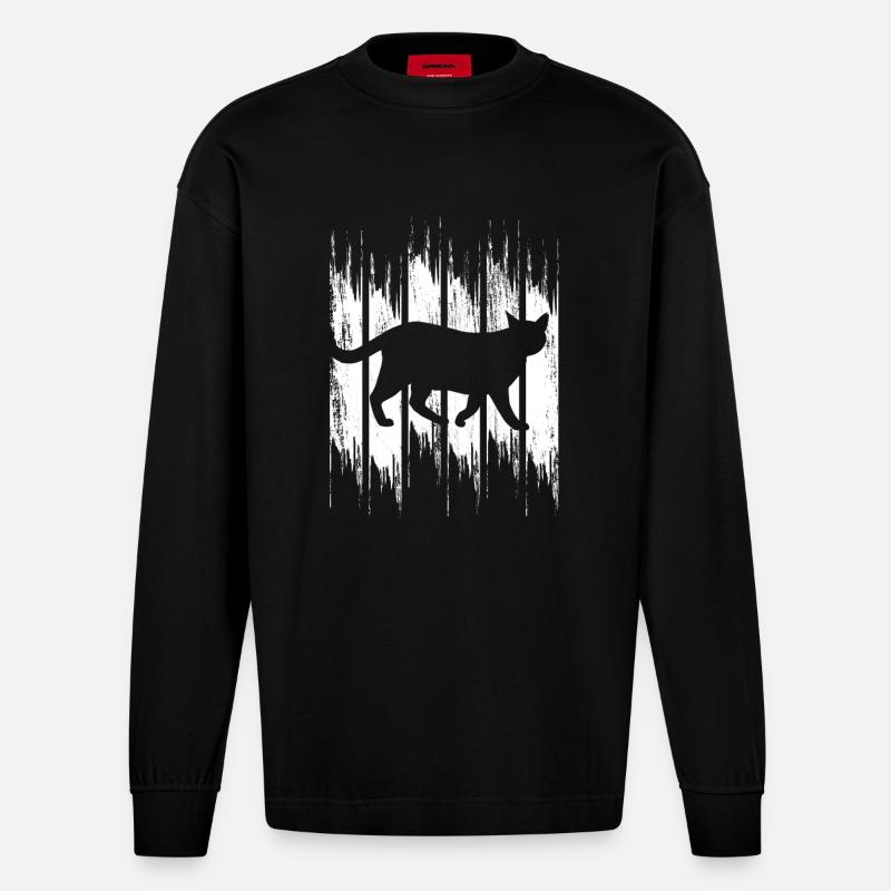 Lustige Katze - Heavyweight Oversized Organic Langarmshirt Made in EU - SOLID BLACK