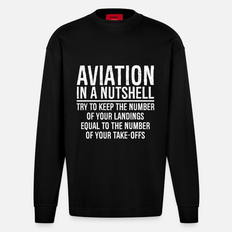 Aviation In A Nutshell Funny - Manches longues bio épais oversize fabriqué en UE - SOLID BLACK