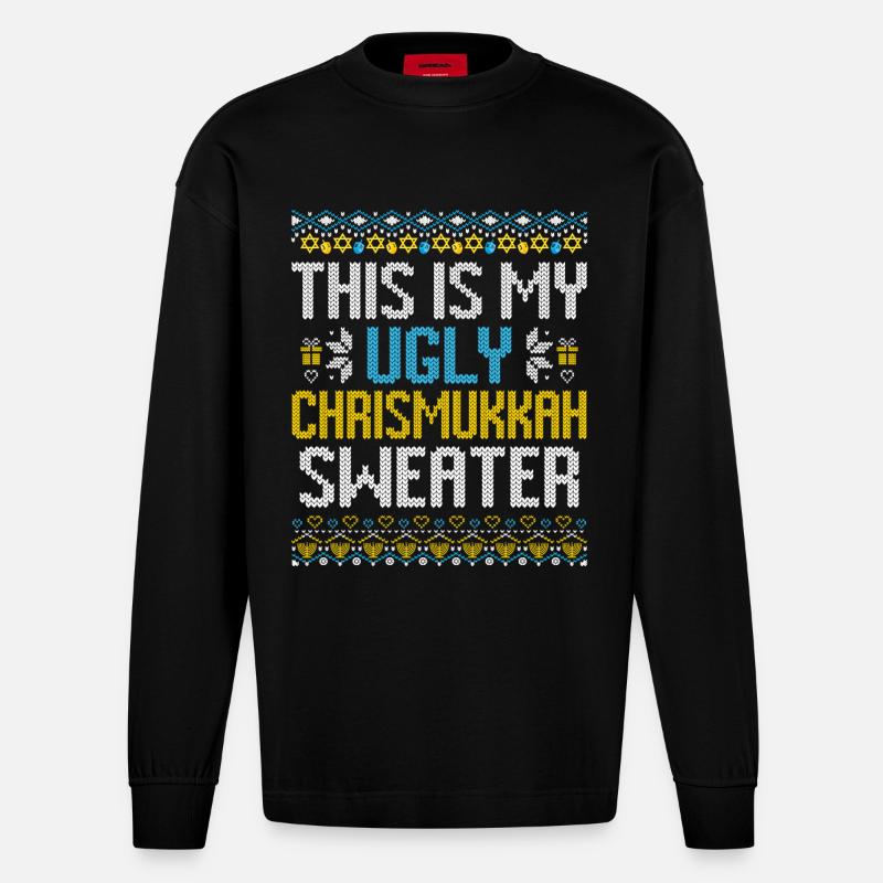 Joyeux Noël Noël Hanoukka Noël - Manches longues bio épais oversize fabriqué en UE - SOLID BLACK