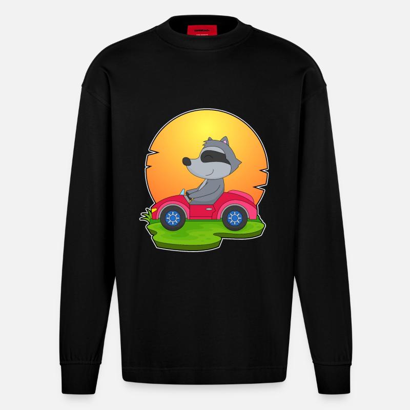Waschbär Auto - Heavyweight Oversized Organic Langarmshirt Made in EU - SOLID BLACK