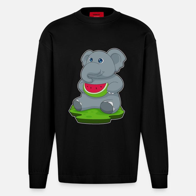 Pastèque éléphant - Manches longues bio épais oversize fabriqué en UE - SOLID BLACK