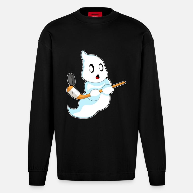Geist Eishockey Eishockeyschläger - Heavyweight Oversized Organic Langarmshirt Made in EU - SOLID BLACK