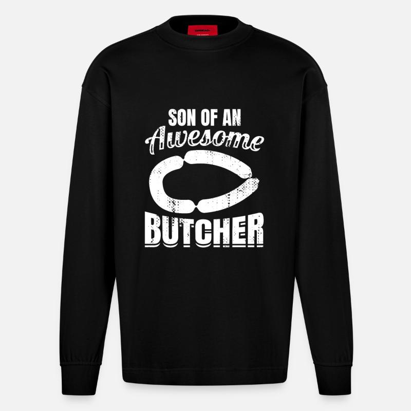 Sohn eines Metzgers - Heavyweight Oversized Organic Langarmshirt Made in EU - SOLID BLACK