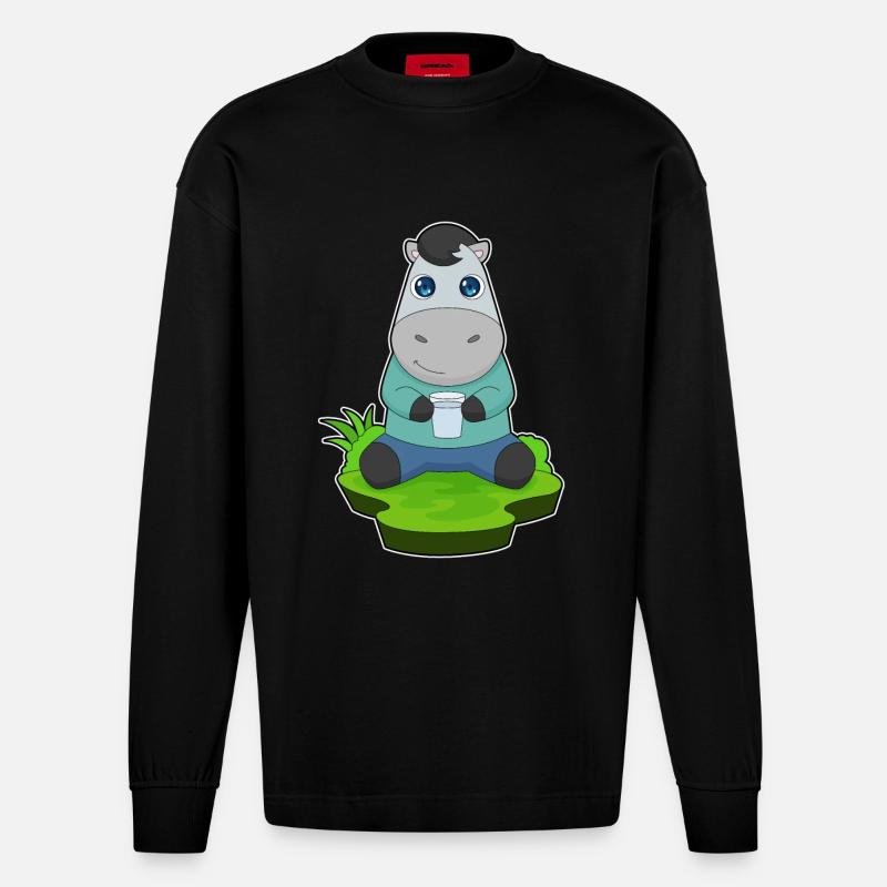 Tasse d’eau de cheval - Manches longues bio épais oversize fabriqué en UE - SOLID BLACK