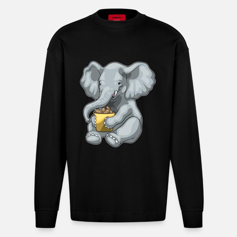 Elephant Peanuts - Heavyweight Oversized Organic Longsleeve Shirt Made in EU - SOLID BLACK