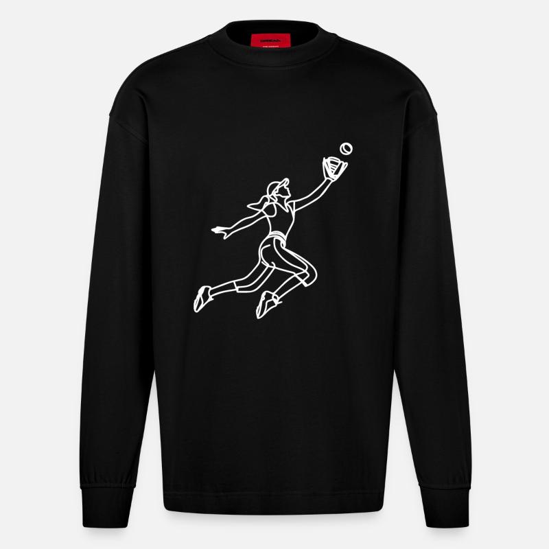Dessin de joueuse de baseball - Manches longues bio épais oversize fabriqué en UE - SOLID BLACK