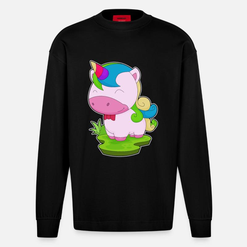 Einhorn Fliege - Heavyweight Oversized Organic Langarmshirt Made in EU - SOLID BLACK