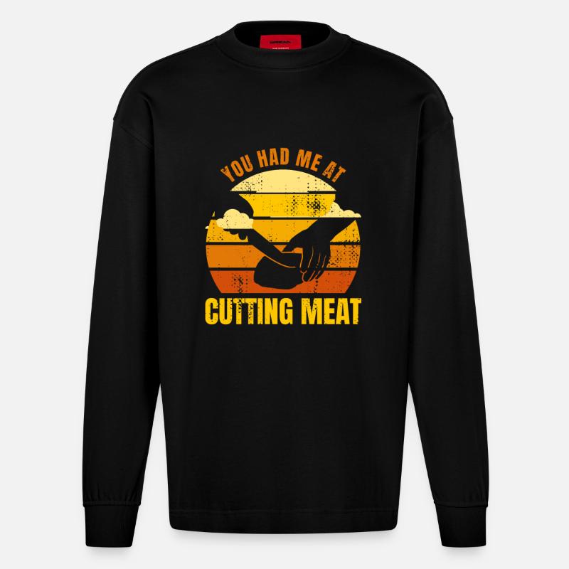Du hattest mich bei Fleisch - Heavyweight Oversized Organic Langarmshirt Made in EU - SOLID BLACK