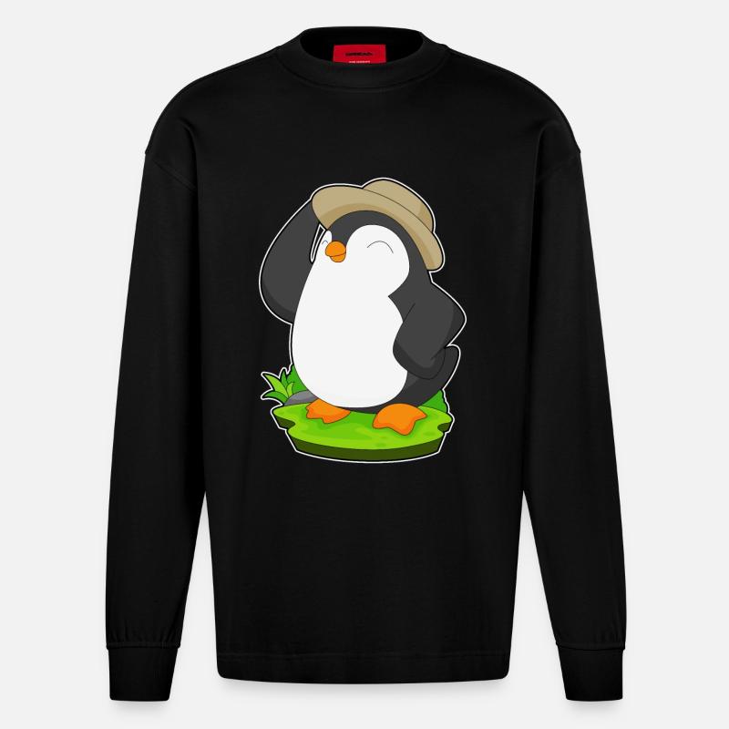 Pinguin Hut - Heavyweight Oversized Organic Langarmshirt Made in EU - SOLID BLACK