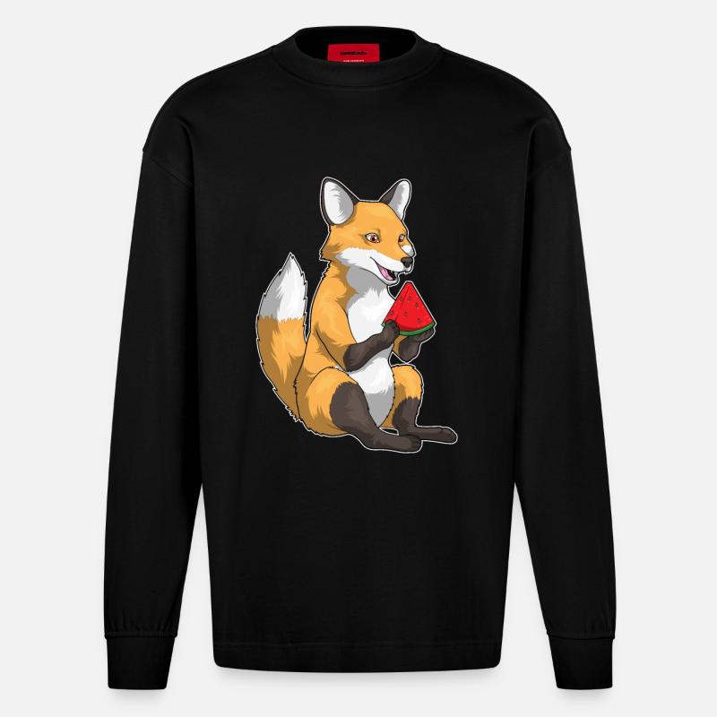 Fruit de la pastèque Fox - Manches longues bio épais oversize fabriqué en UE - SOLID BLACK