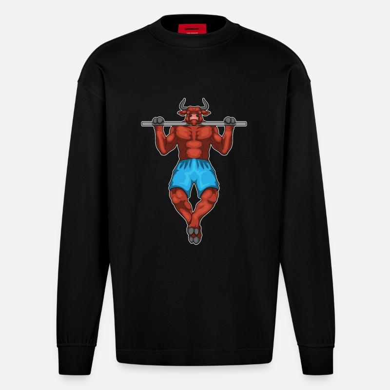 Taurus Bodybuilder Pull-Ups Musculation - Manches longues bio épais oversize fabriqué en UE - SOLID BLACK