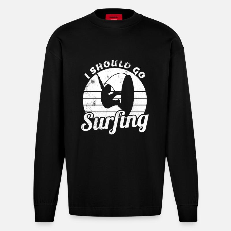 Ich sollte surfen gehen - Heavyweight Oversized Organic Langarmshirt Made in EU - SOLID BLACK