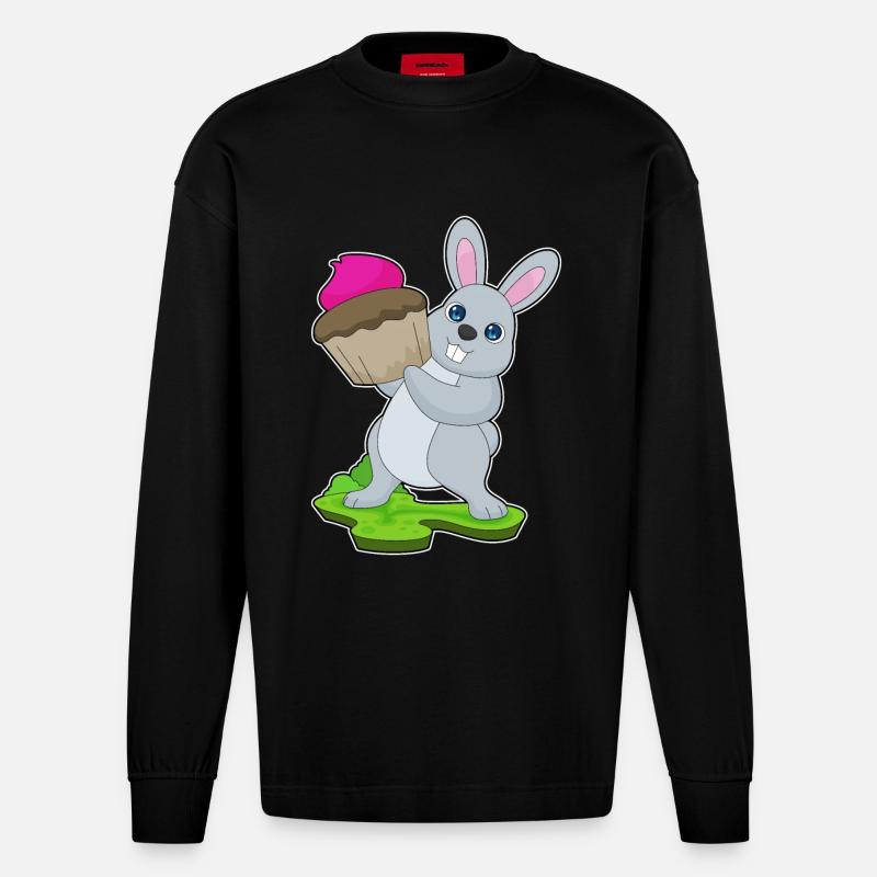 Cupcake lapin - Manches longues bio épais oversize fabriqué en UE - SOLID BLACK