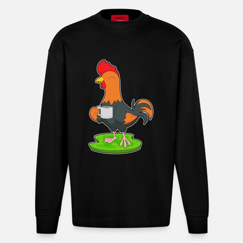 Café Tasse de Coq - Manches longues bio épais oversize fabriqué en UE - SOLID BLACK