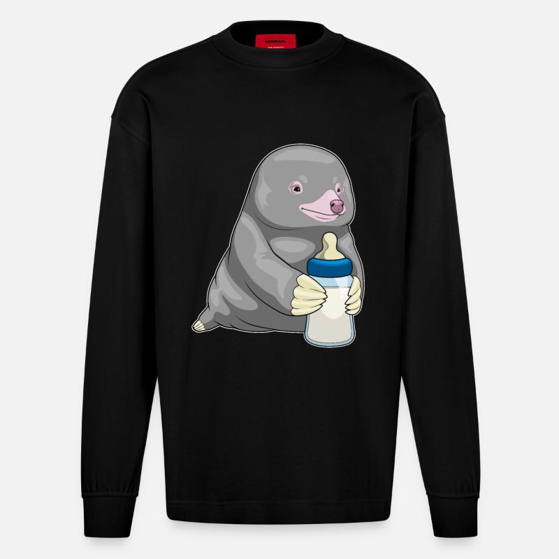 Mole Lait de biberon - Manches longues bio épais oversize fabriqué en UE - SOLID BLACK
