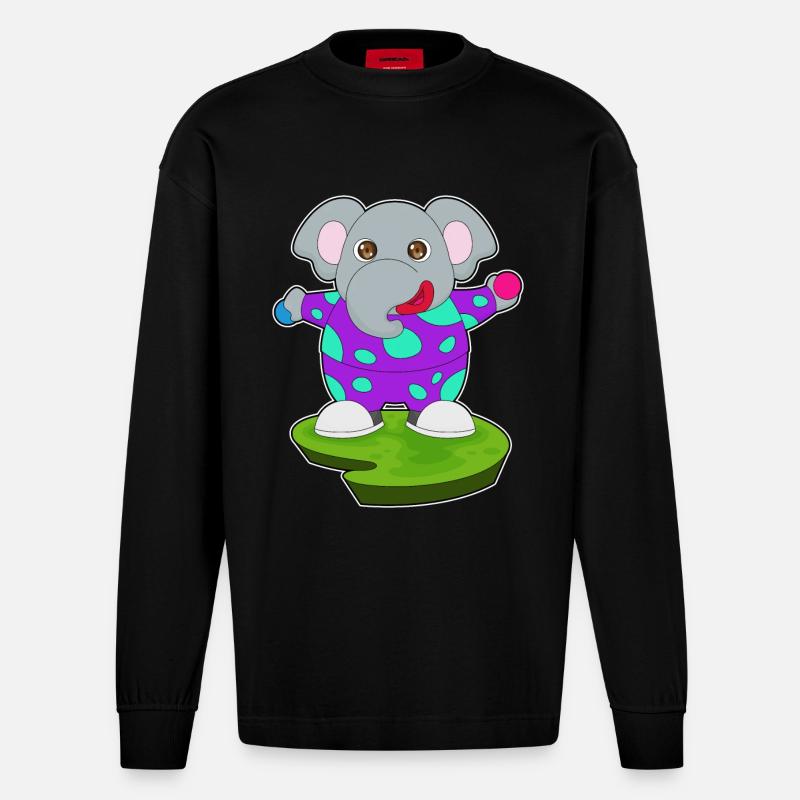 Clown éléphant - Manches longues bio épais oversize fabriqué en UE - SOLID BLACK