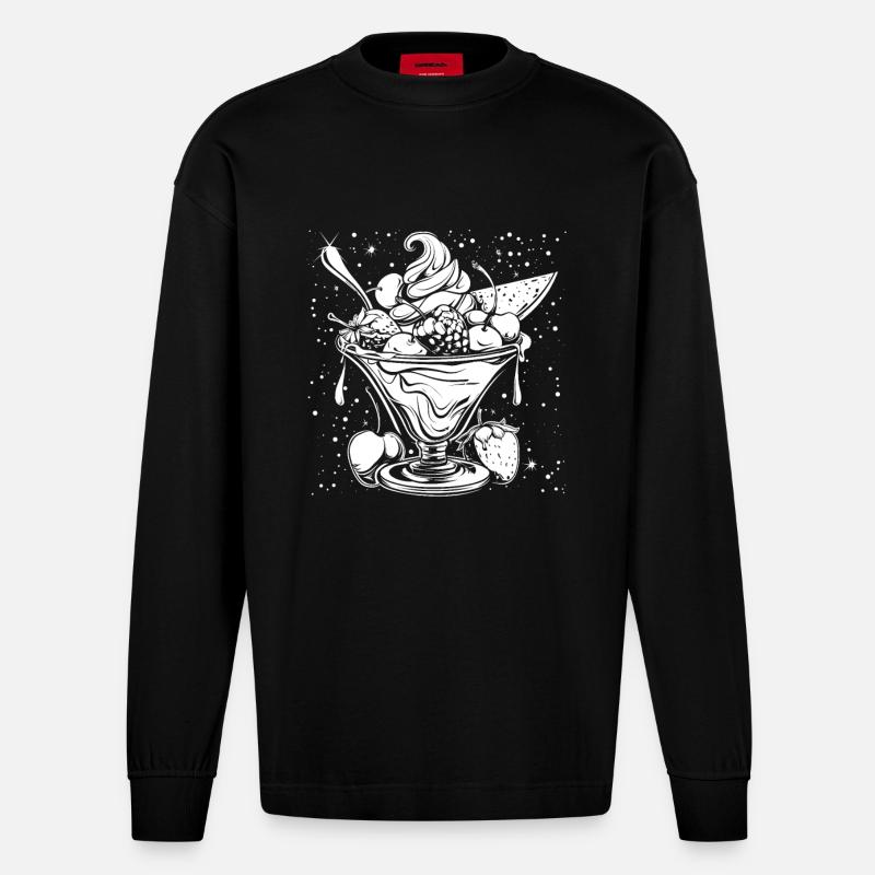 Dessin de coupe glacée - Manches longues bio épais oversize fabriqué en UE - SOLID BLACK