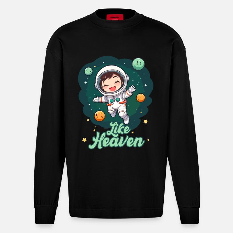 Like Heaven - Astronaut - Heavyweight Oversized Organic Langarmshirt Made in EU - SOLID BLACK