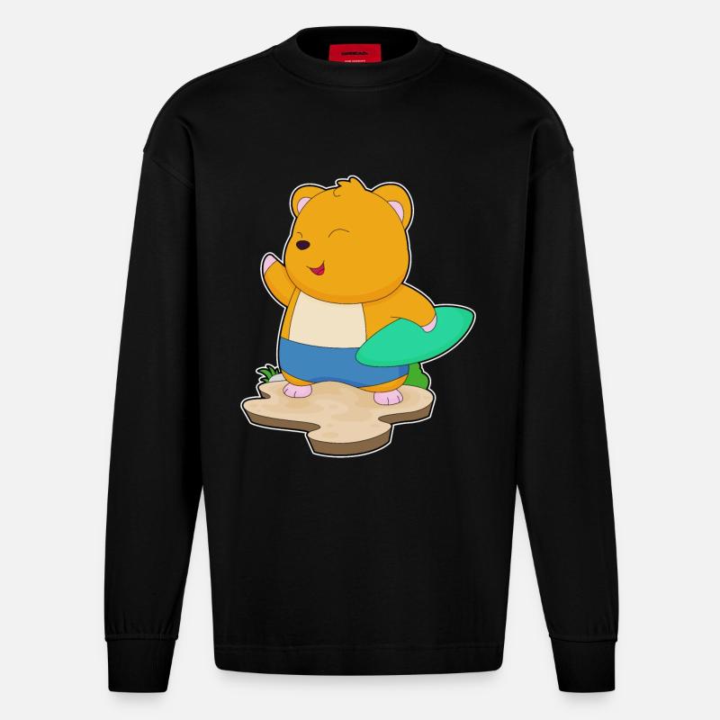 Hamster Surfer Planche de surf - Manches longues bio épais oversize fabriqué en UE - SOLID BLACK