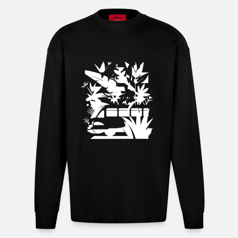 Cartoon Eisenbahn - Heavyweight Oversized Organic Langarmshirt Made in EU - SOLID BLACK
