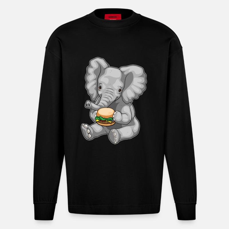 Elefant Burger - Heavyweight Oversized Organic Langarmshirt Made in EU - SOLID BLACK