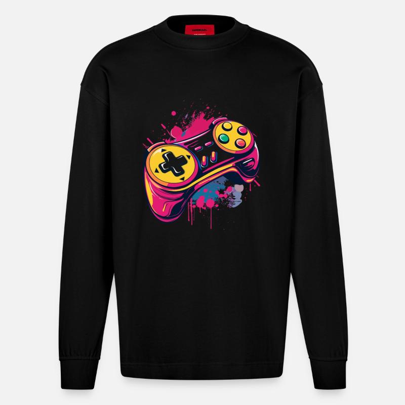 Gaming Controller - Heavyweight Oversized Organic Langarmshirt Made in EU - SOLID BLACK