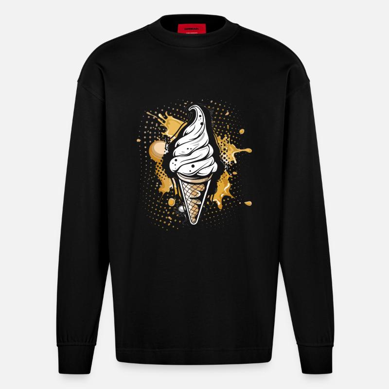 Eiswaffel Farbklecks - Heavyweight Oversized Organic Langarmshirt Made in EU - SOLID BLACK