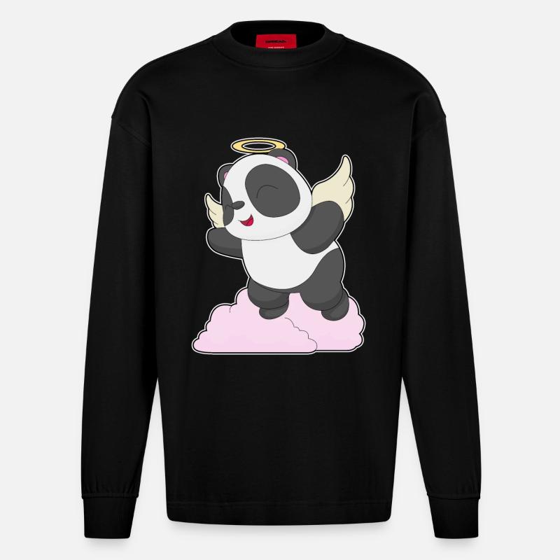 Panda Engel Engelsflügel - Heavyweight Oversized Organic Langarmshirt Made in EU - SOLID BLACK