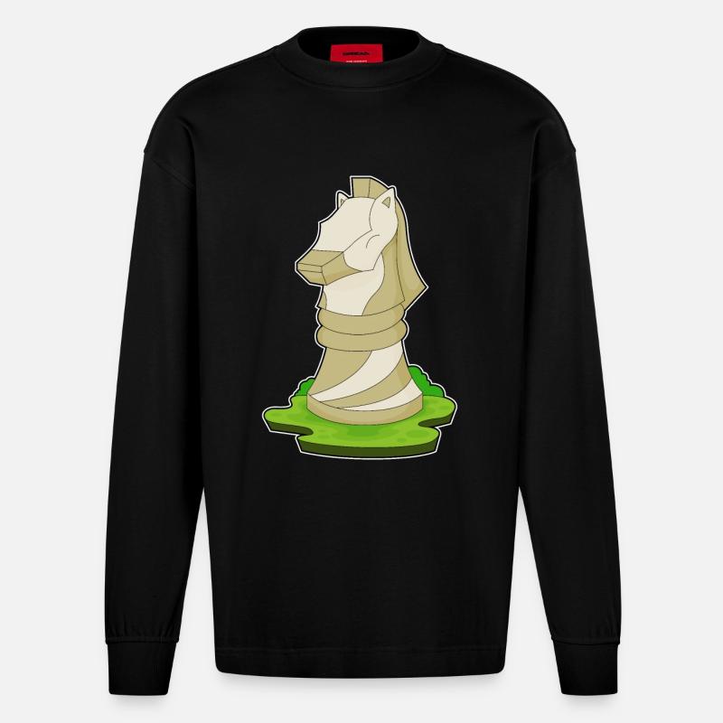 Pièce d’échecs Knight Chess - Manches longues bio épais oversize fabriqué en UE - SOLID BLACK