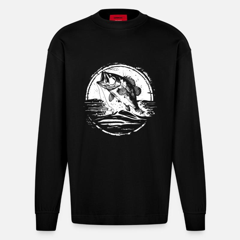 Fisch Zeichnung - Heavyweight Oversized Organic Langarmshirt Made in EU - SOLID BLACK
