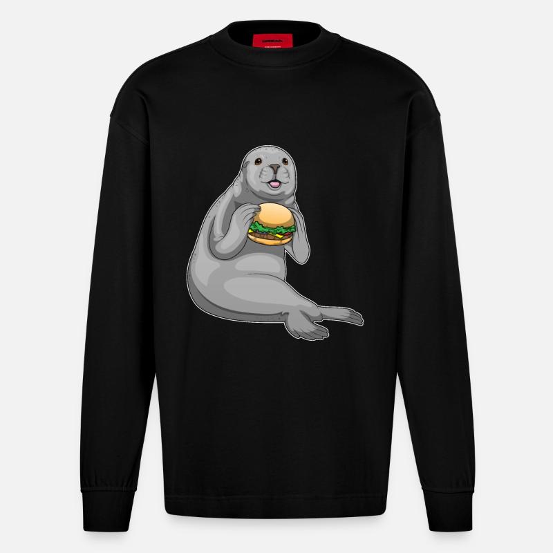 Seehund Burger - Heavyweight Oversized Organic Langarmshirt Made in EU - SOLID BLACK